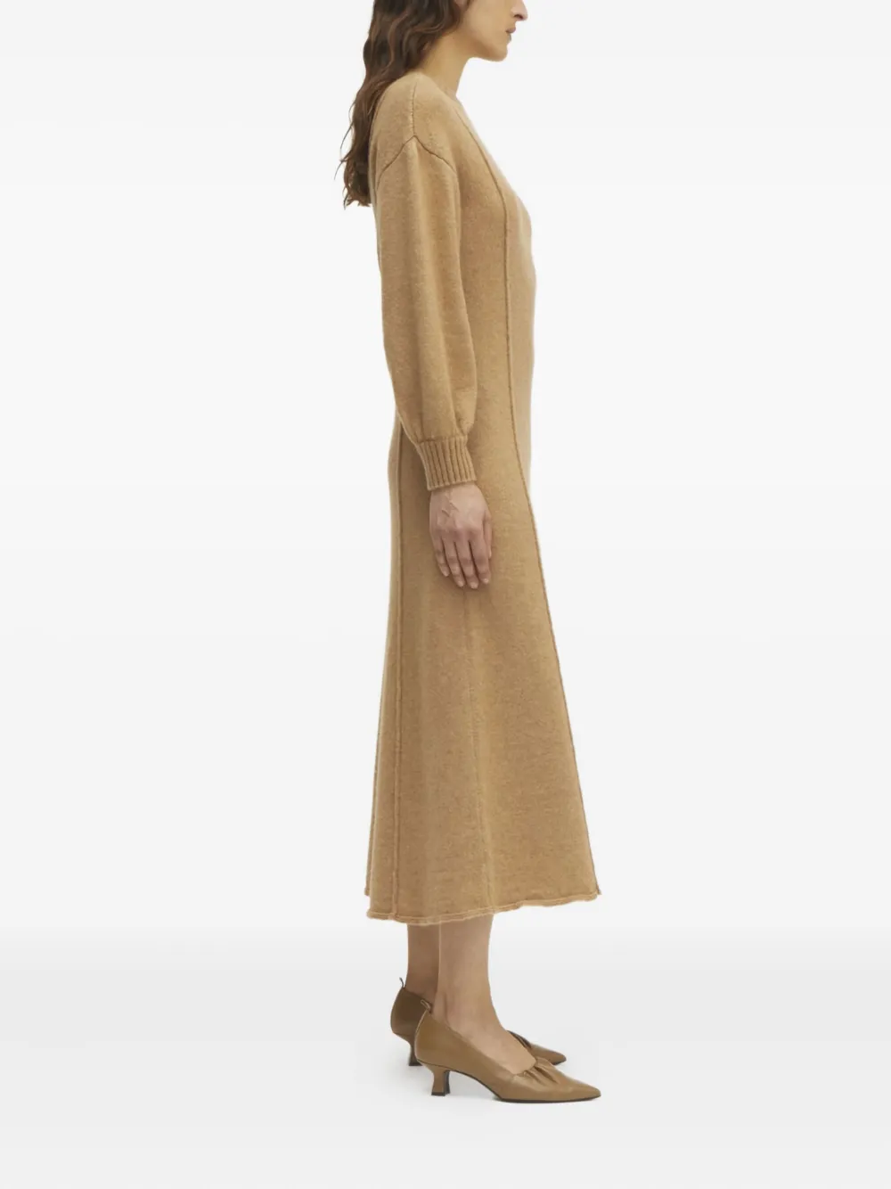 Rodebjer Tanner merino wool seam detail midi dress Bruin