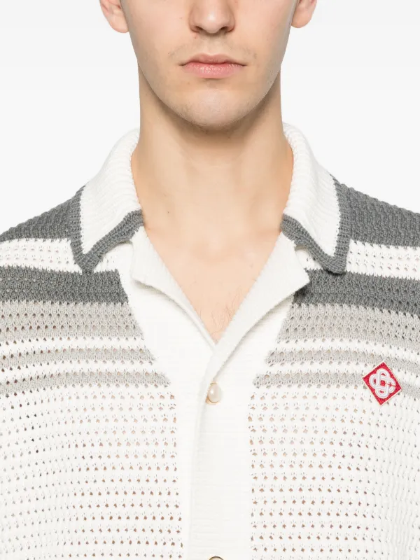 Casablanca Tennis Striped Button Short Sleeve Shirt | White | FARFETCH