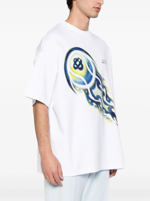 Casablanca Flaming Tennis Ball Short Sleeve T-shirt | White | FARFETCH