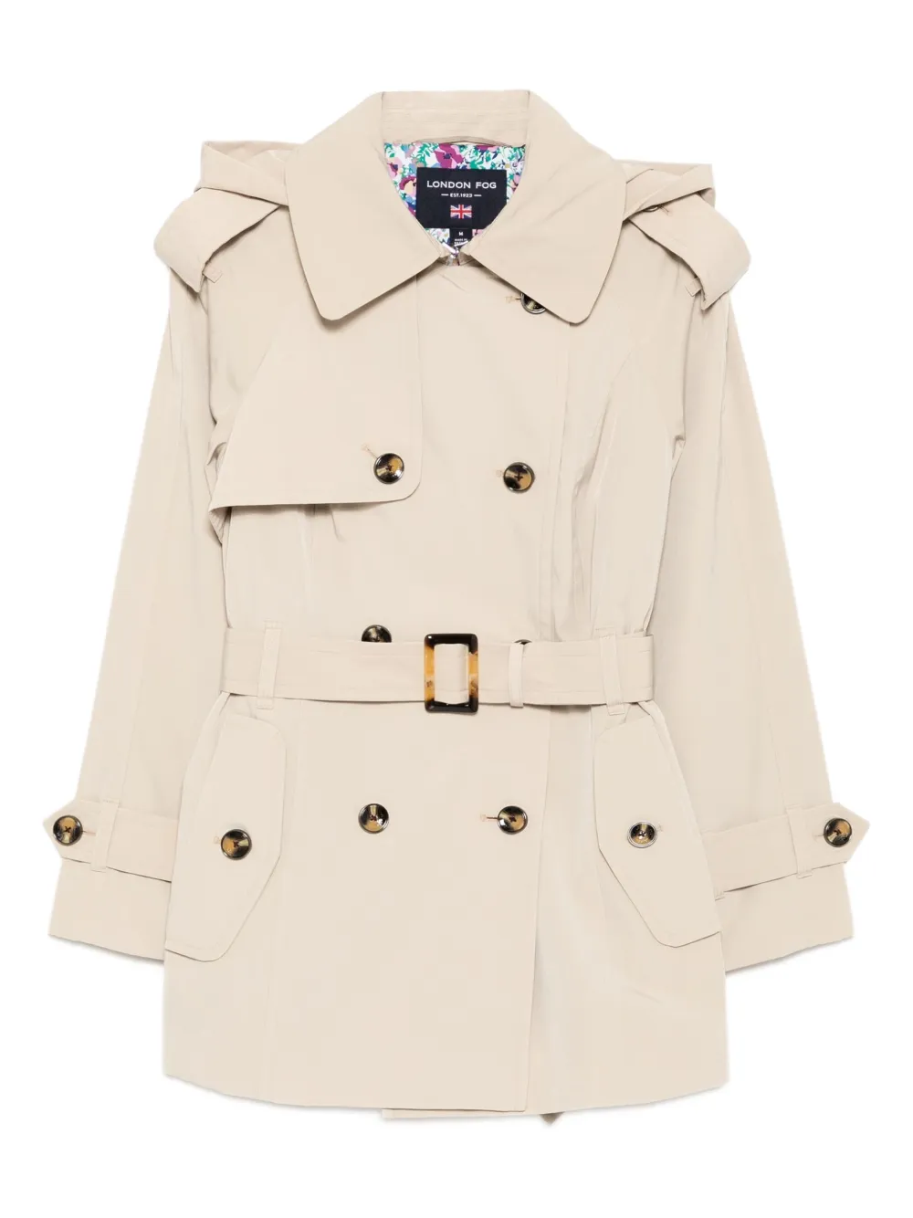 London Fog hooded belted short trench coat | Neutrals | Image 1
