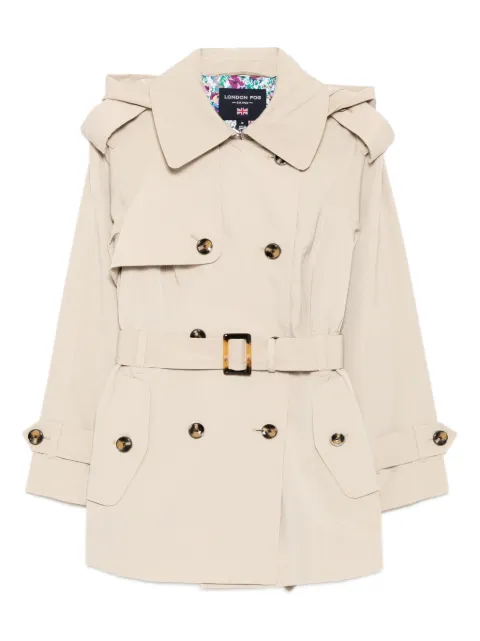 London Fog hooded belted short trench coat