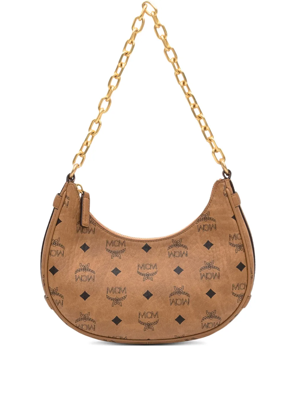 MCM Aren kleine tas met kettinghengsel en monogram Bruin