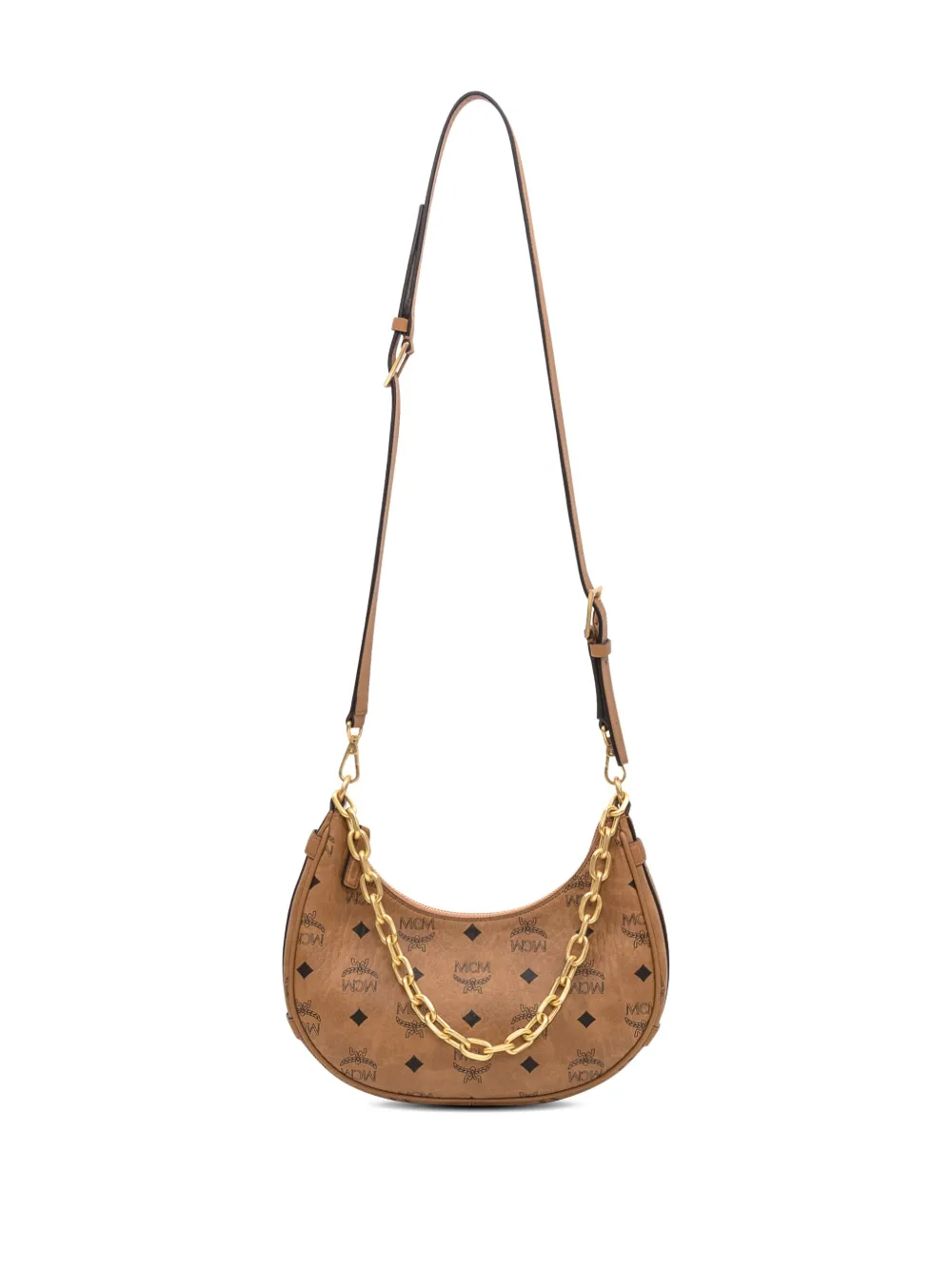 MCM Aren kleine tas met kettinghengsel en monogram Bruin