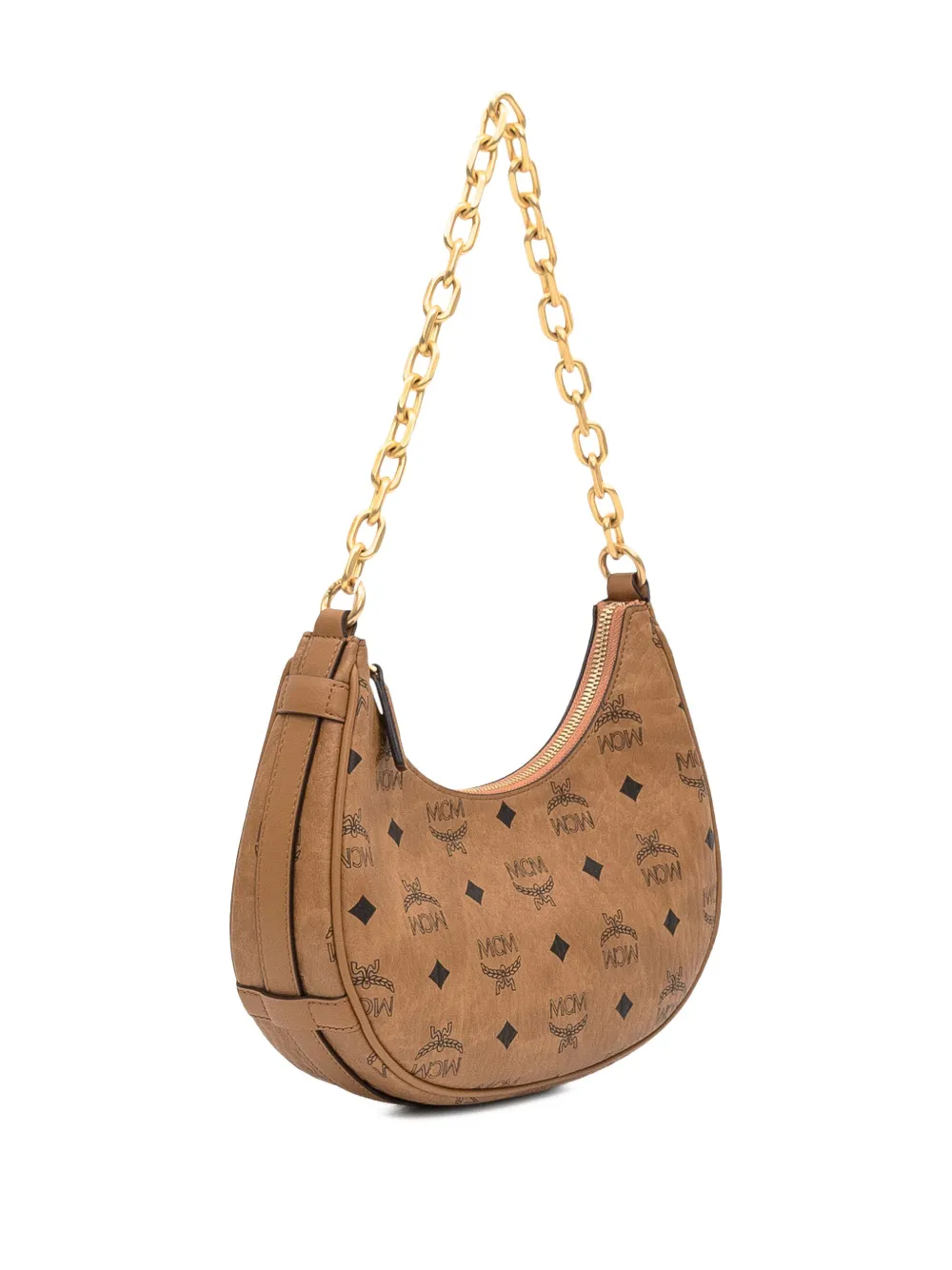 MCM Aren kleine tas met kettinghengsel en monogram Bruin