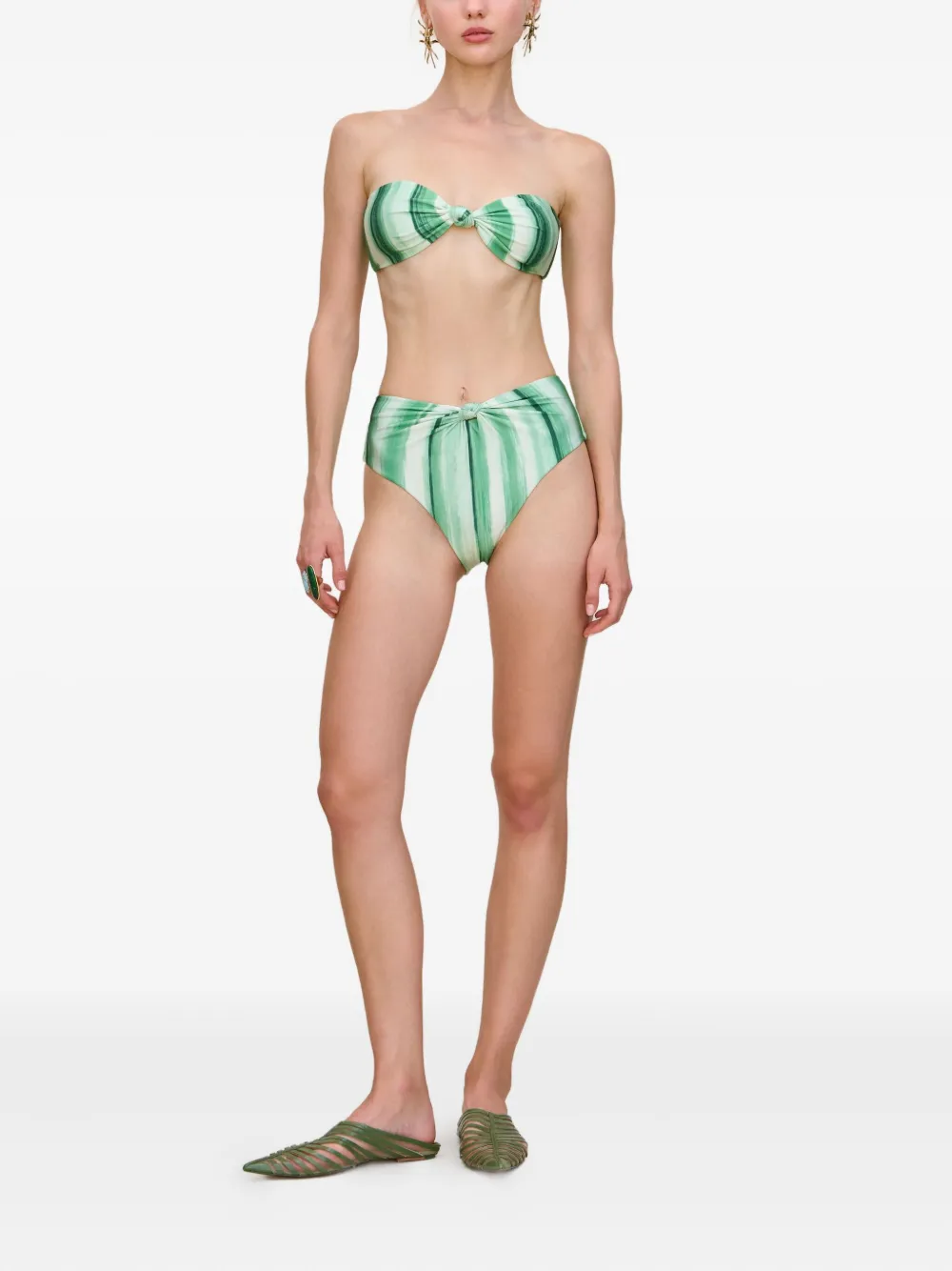 Cult Gaia Oswin painted-stripe bikini top Groen