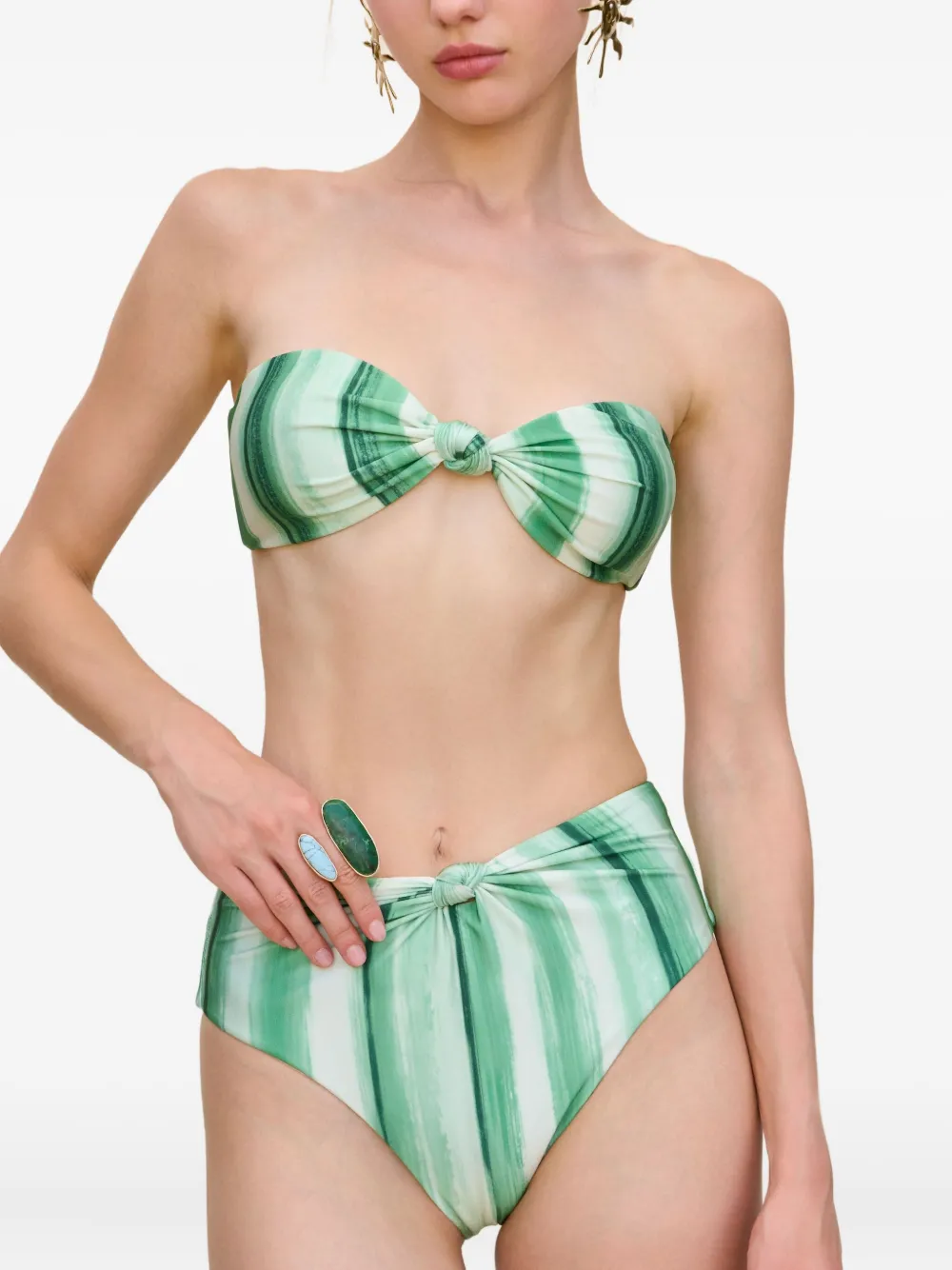 Cult Gaia Oswin painted-stripe bikini top Groen