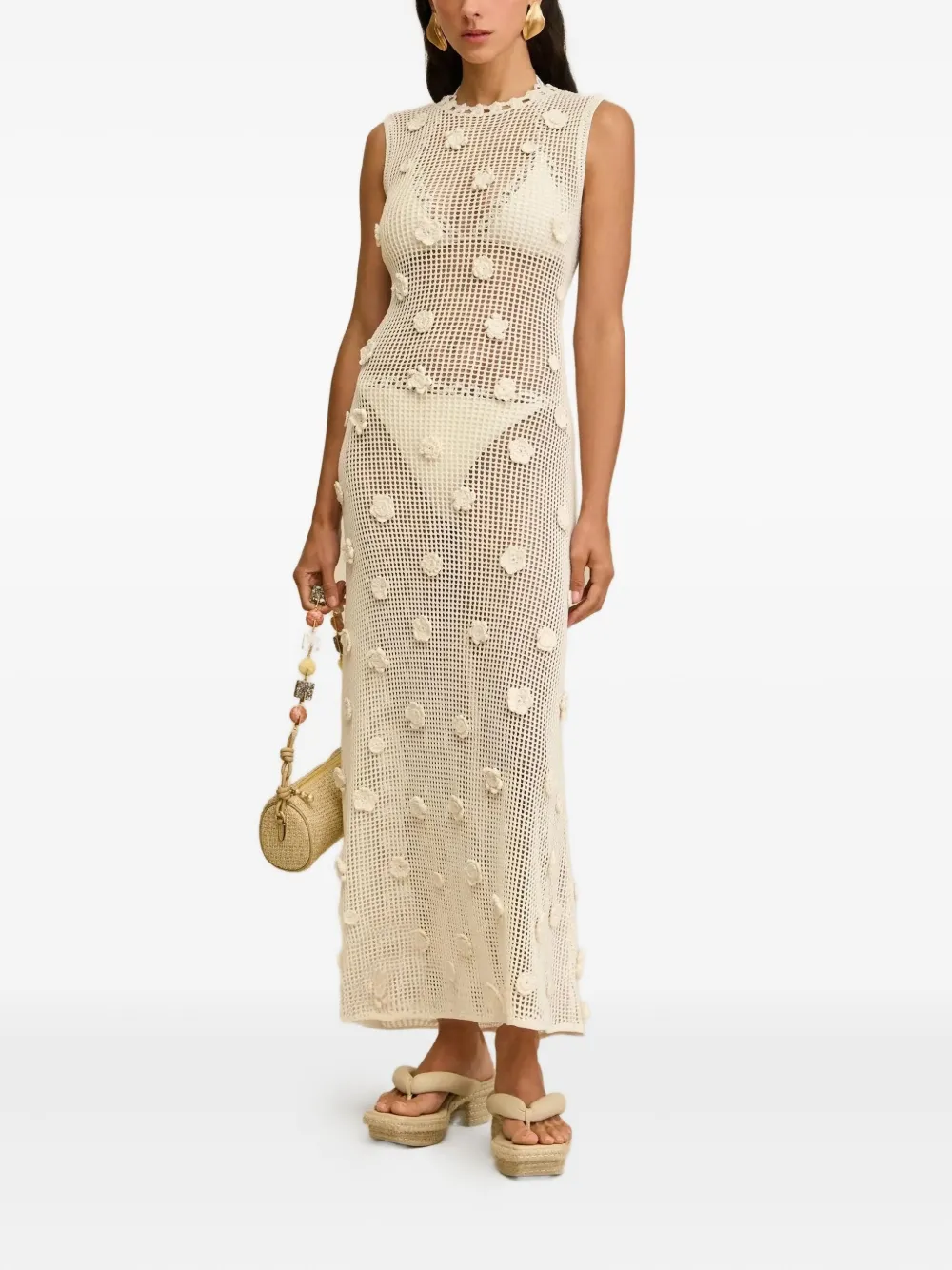 Cult Gaia Vermeer flower-embellished crochet dress Wit