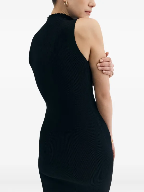 ribbed high neck midi dress Ramie Ribbed Mock Neck Knit Midi Dress Black / Small