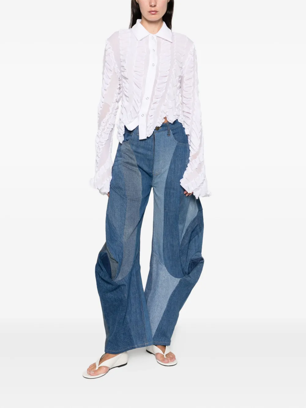 Anni Salonen patchwork ruffled jeans - Blauw