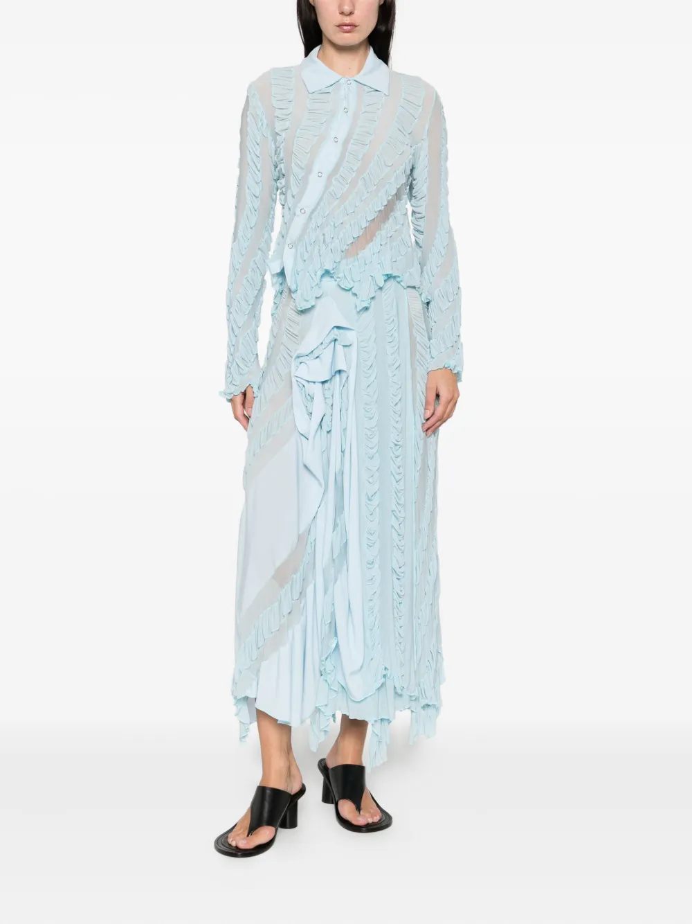 Anni Salonen rose-detail ruffled midi skirt - Blauw