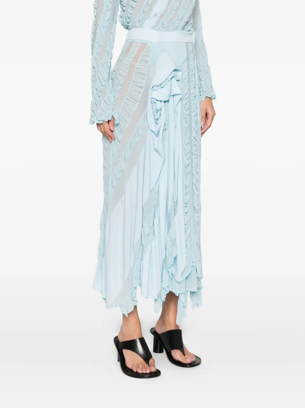 Anni Salonen Rose-detail Ruffled Midi Skirt In Blue