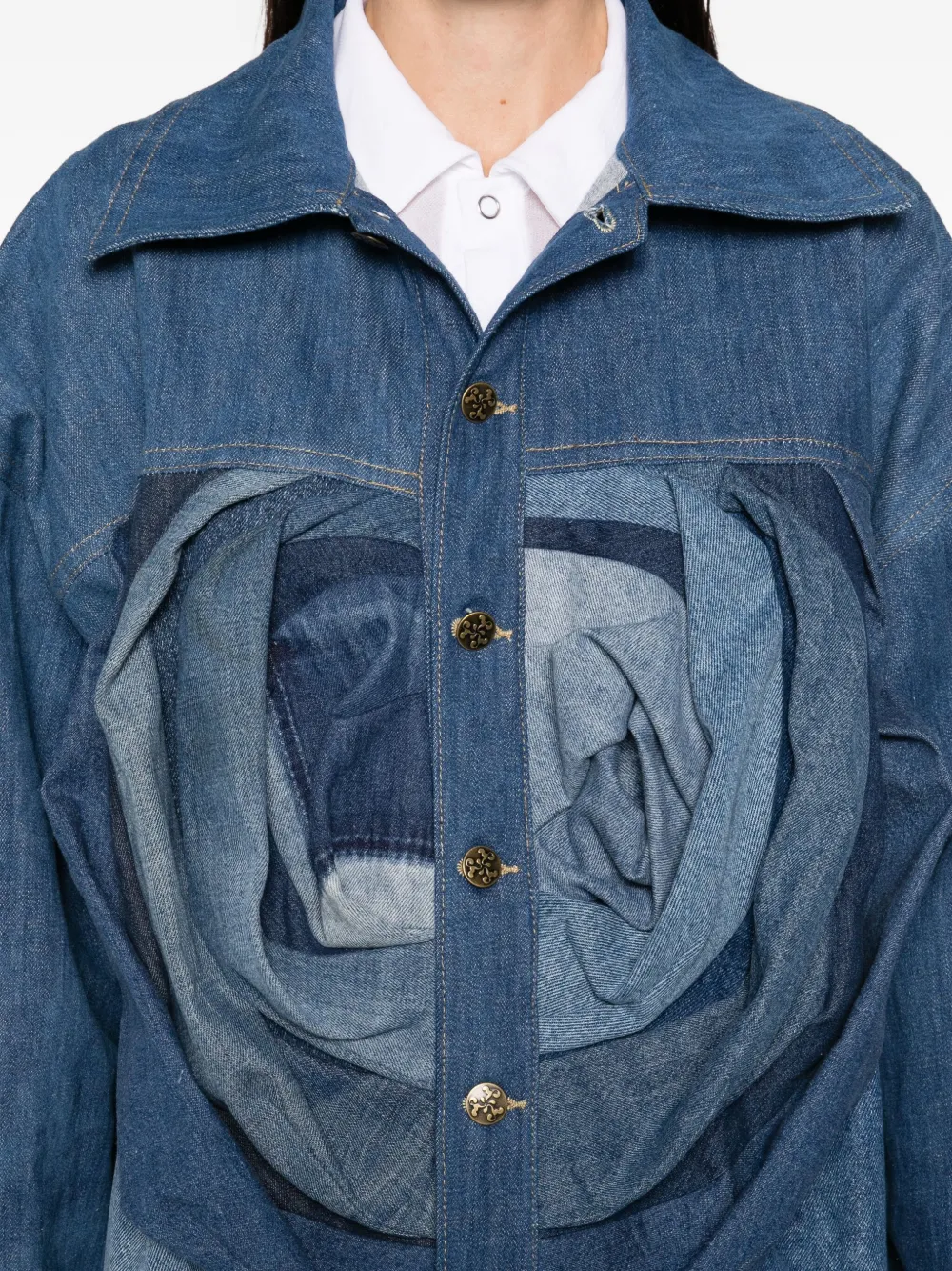 Anni Salonen Rose-detail Button-fastening Jacket In Blue