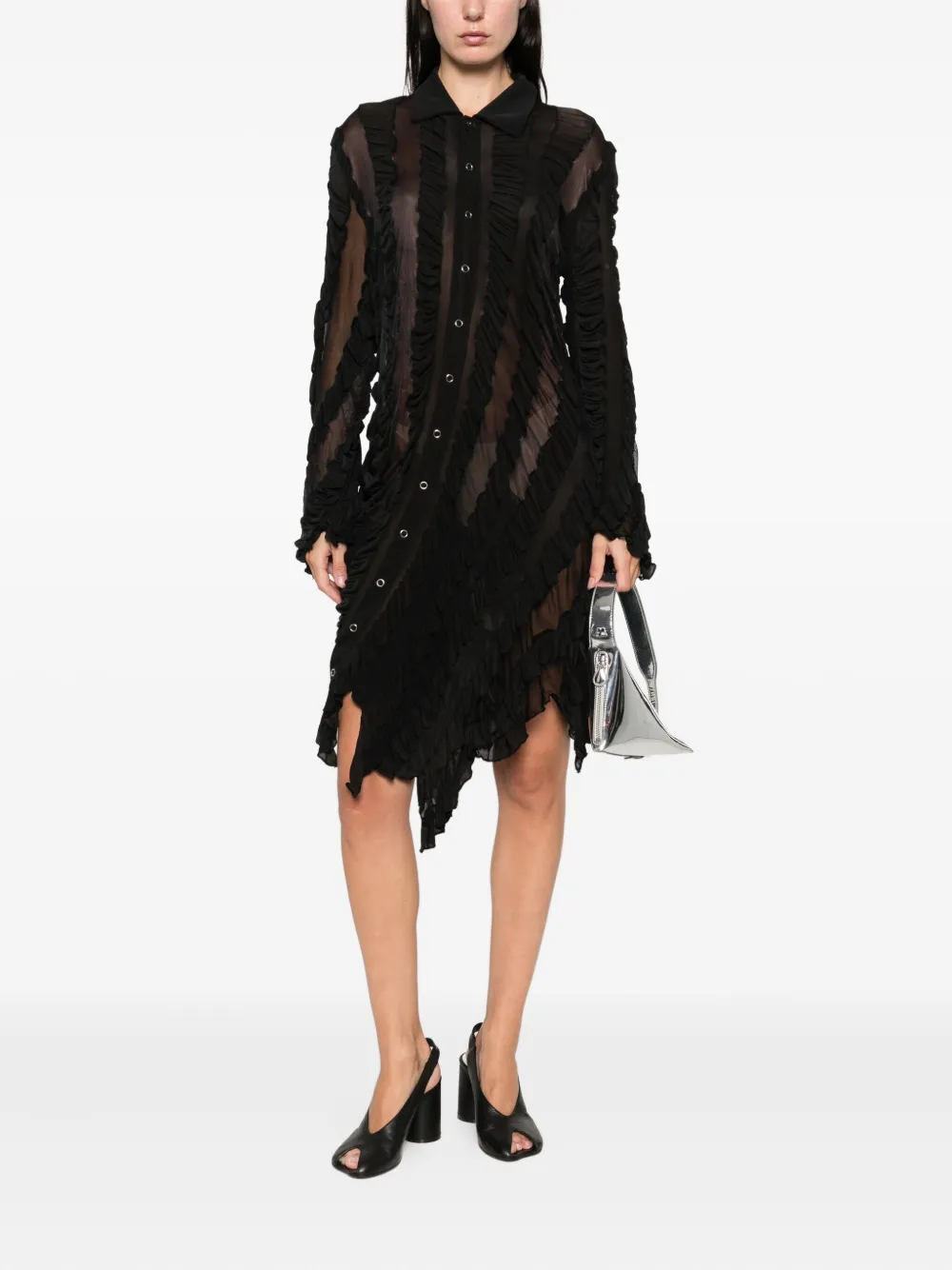 Anni Salonen ruffled shirt midi dress - Zwart