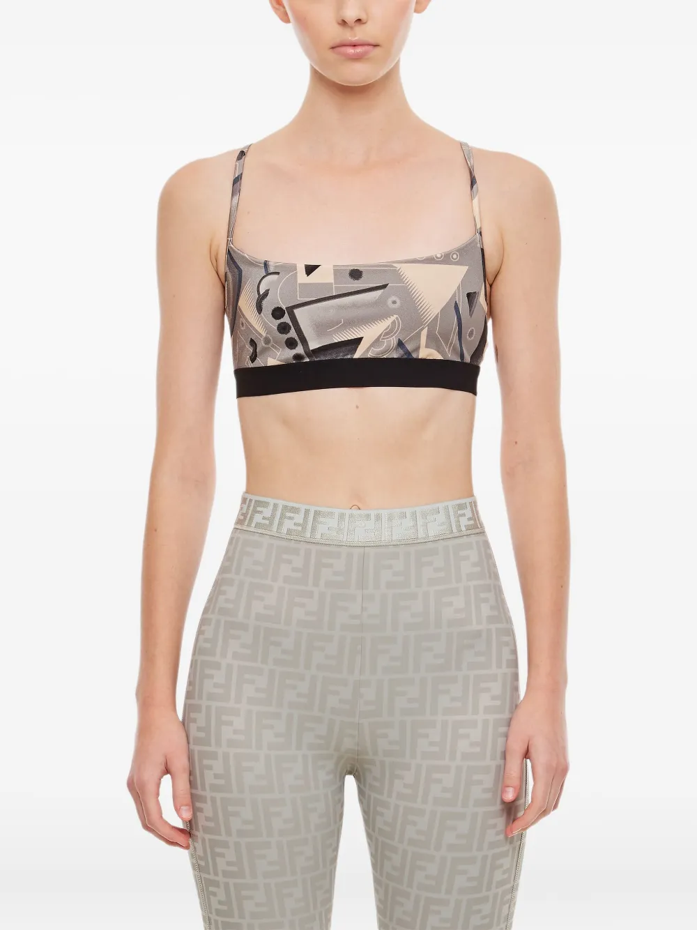FENDI abstract-print sports bra Grijs
