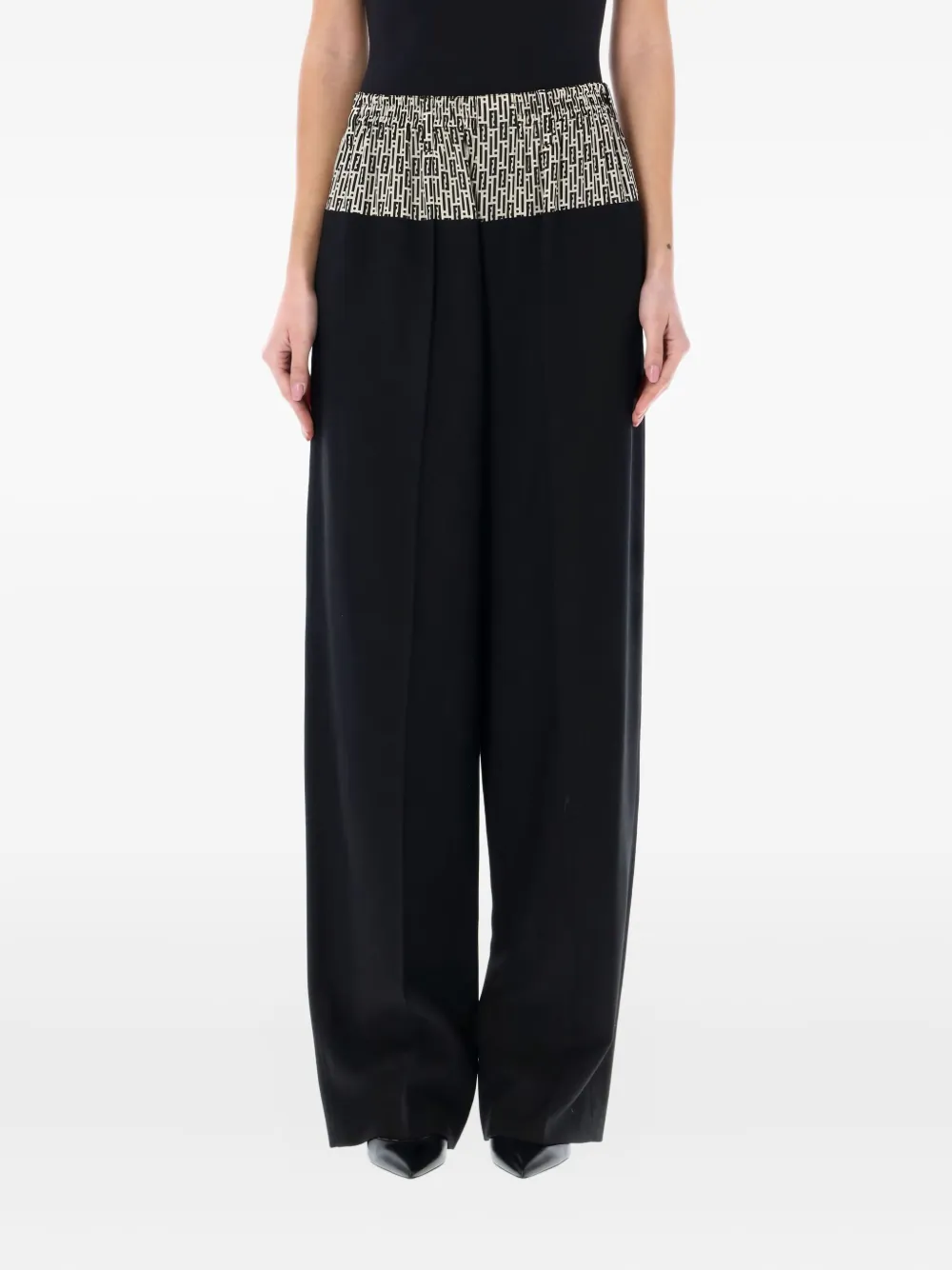 FENDI Broek met elastische tailleband en logoprint Zwart