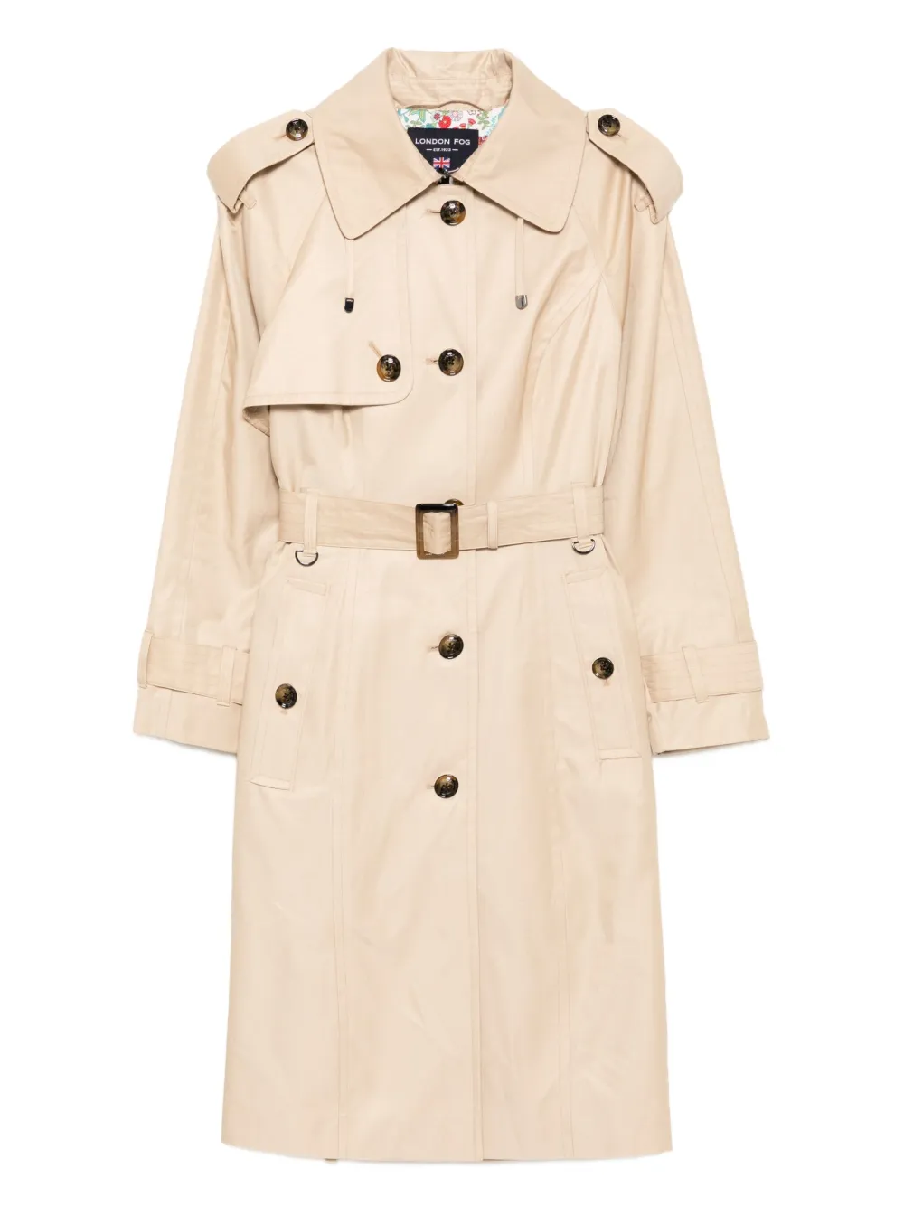 London Fog hooded belted trench coat | Neutrals | Image 1