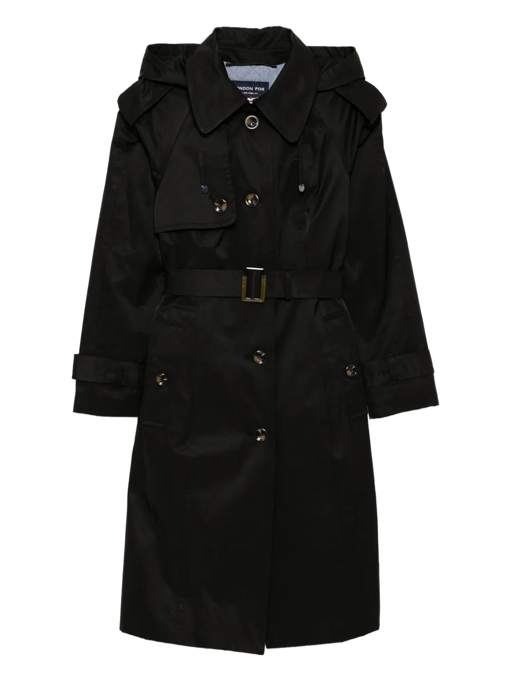 London Fog belted hooded trench coat | Black | Image 1