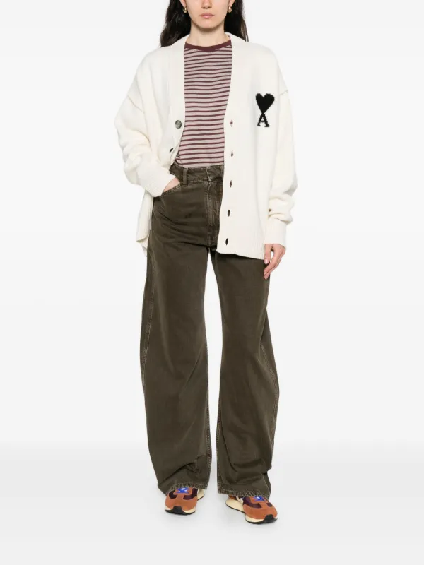 AMI Paris Ami De Coeur Monogram Wool Cardigan | Neutrals | FARFETCH