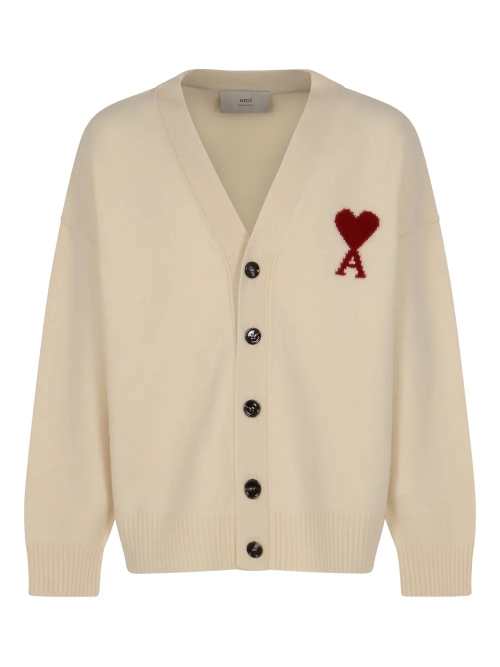 AMI Paris Ami de Coeur monogram wool cardigan Beige