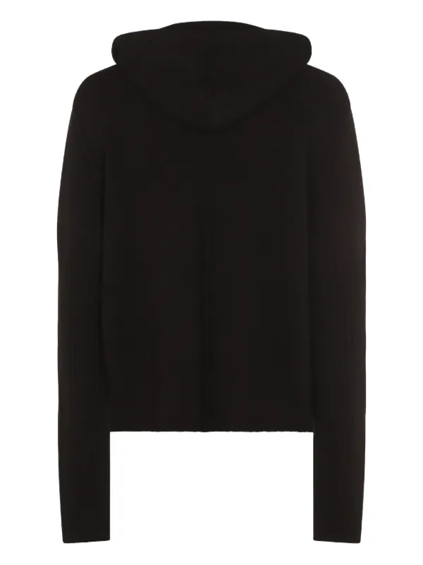 Rick Owens Hooded Ribbed zip-up Hoodie | Black | FARFETCH