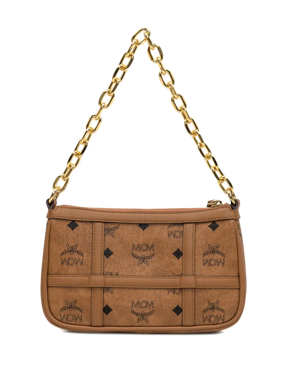 MCM Aren schoudertas met monogram-print en ketting Bruin
