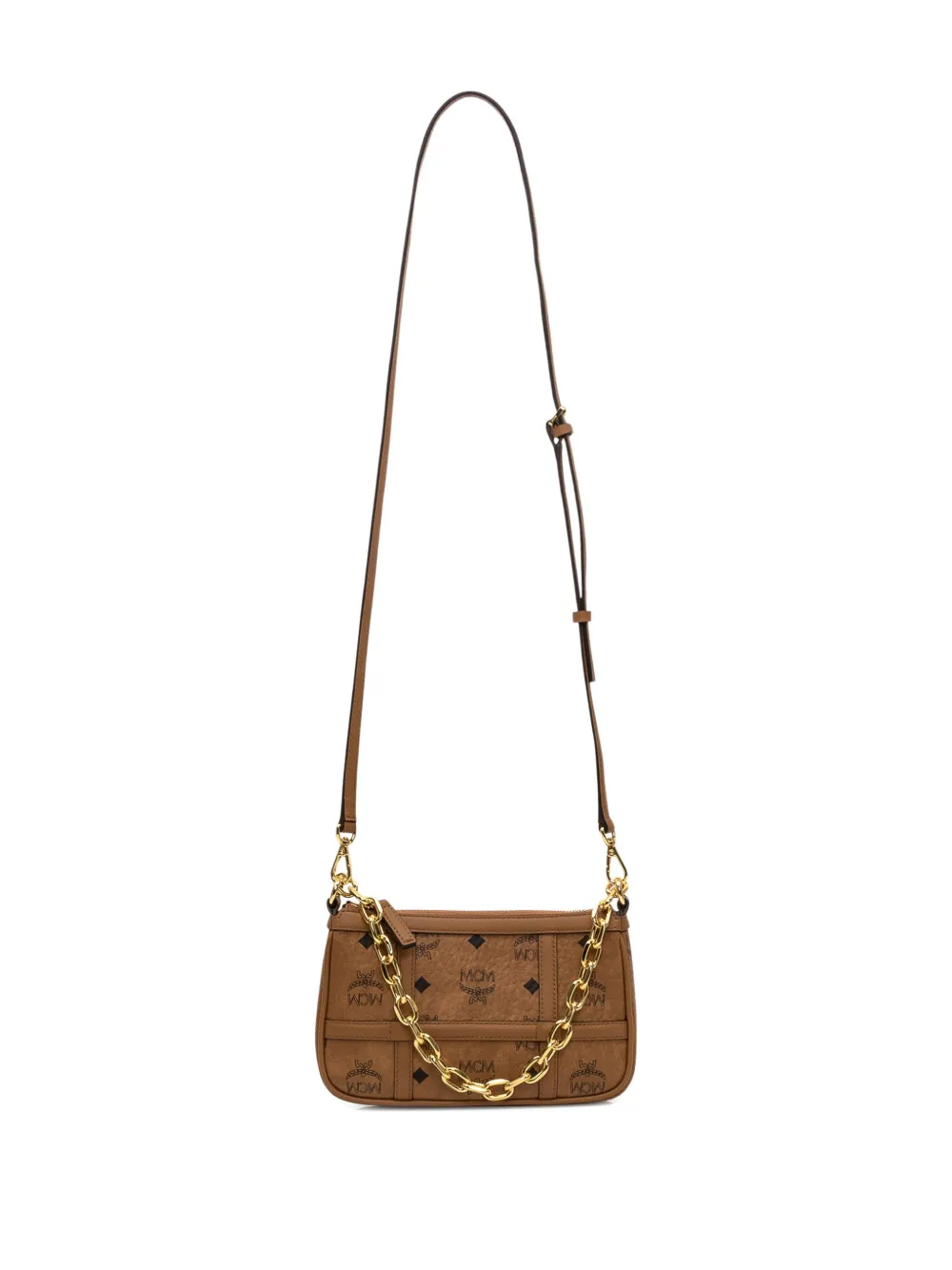 MCM Aren schoudertas met monogram-print en ketting Bruin