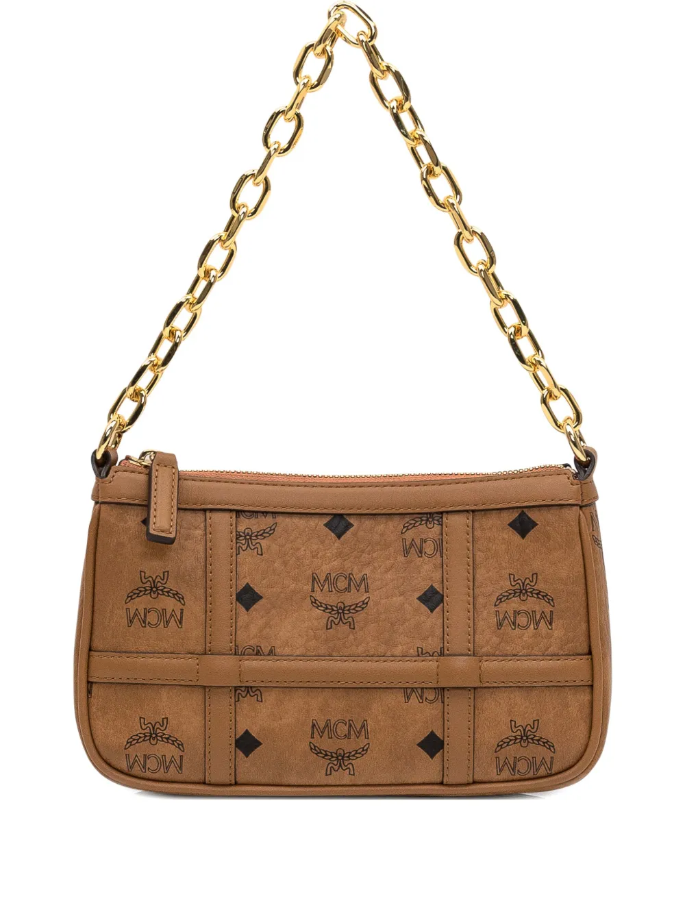 MCM Aren schoudertas met monogram-print en ketting Bruin