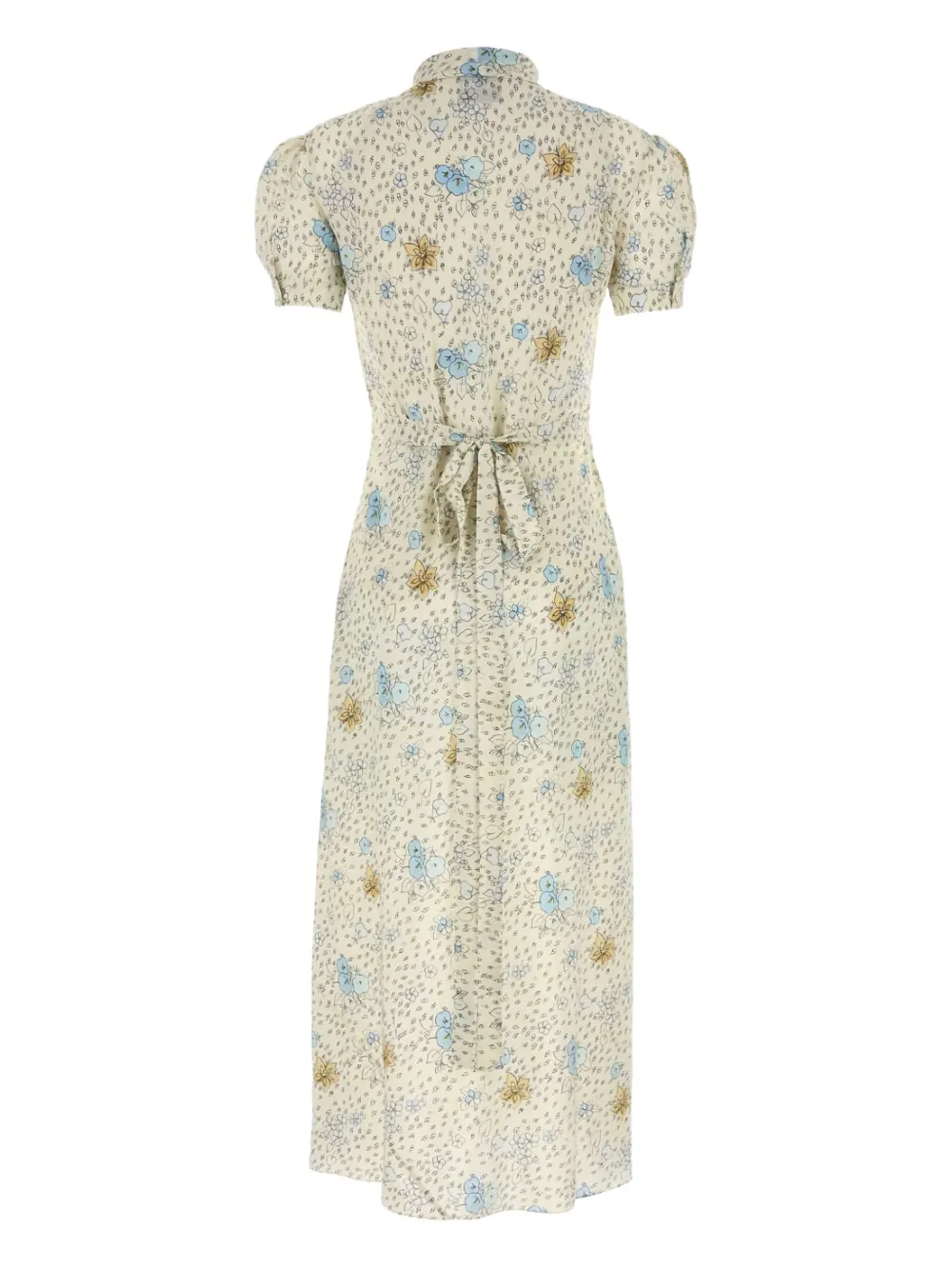 Miu Midi-jurk met pofmouwen en bloemenprint Beige