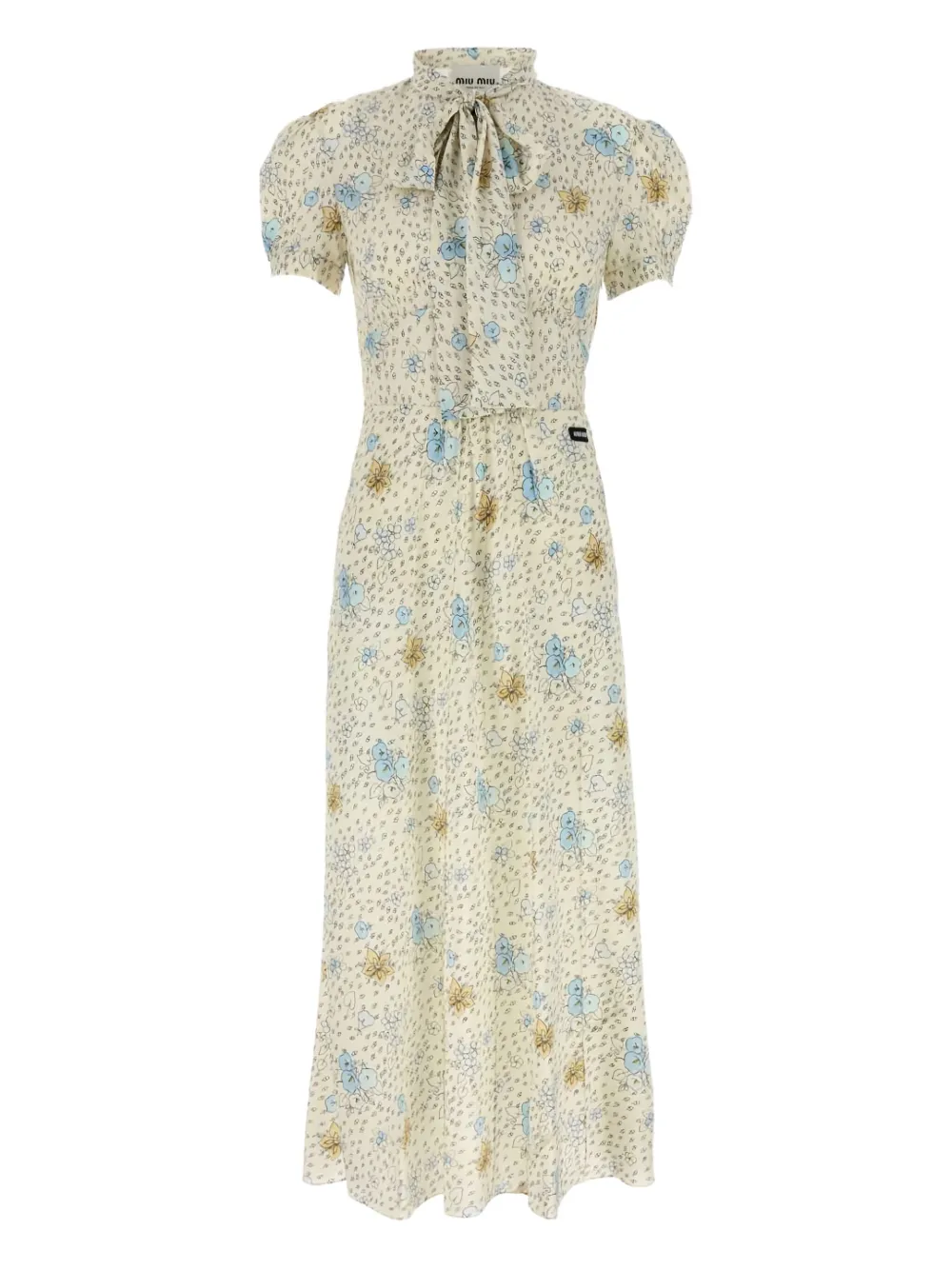 Miu Midi-jurk met pofmouwen en bloemenprint Beige