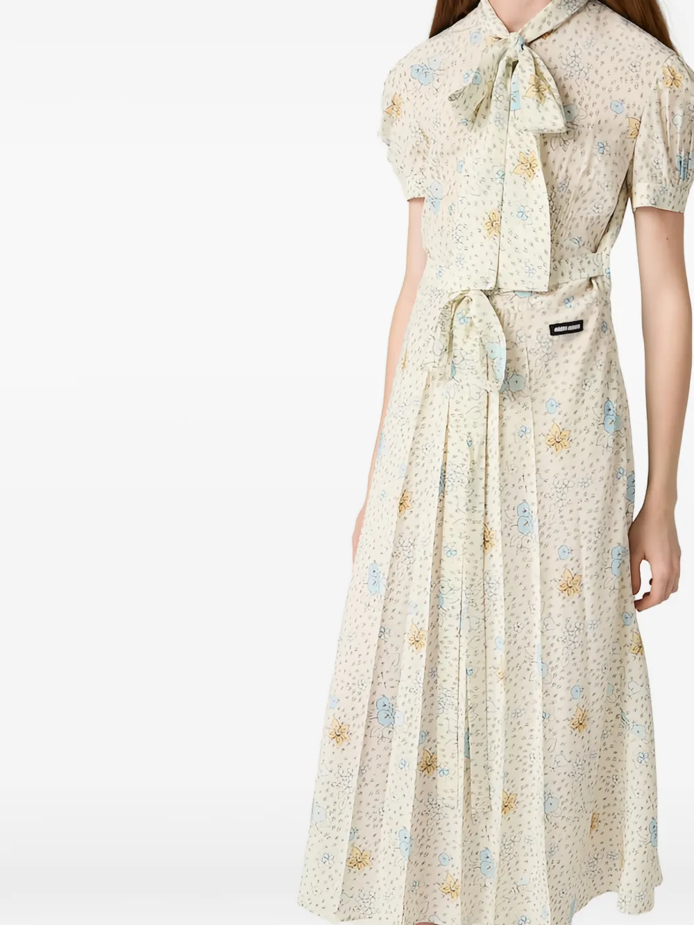 Miu Midi-jurk met pofmouwen en bloemenprint Beige