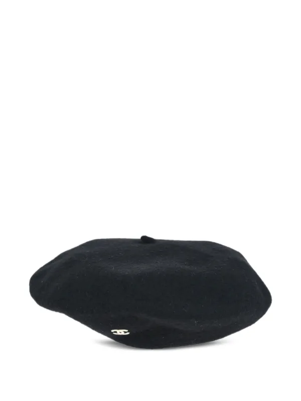 CHANEL Pre-Owned 1990-2000s Wool Beret Hat Black FARFETCH ID