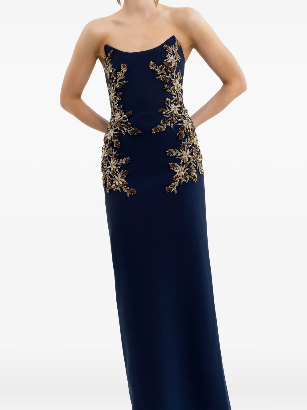 Rebecca Vallance Embellished Strapless Gown In Blue