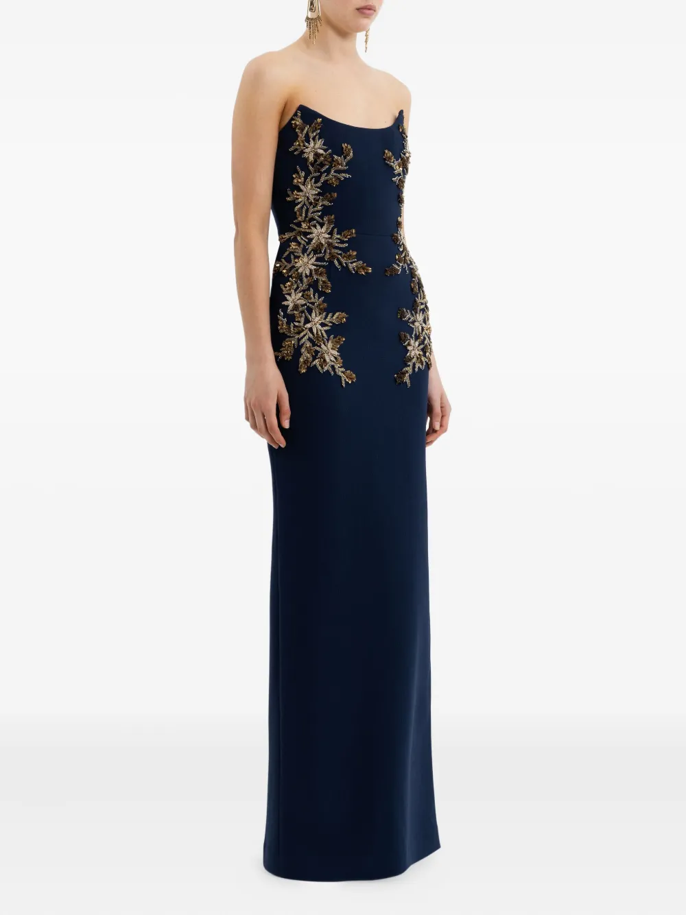 Rebecca Vallance Embellished Strapless Gown In Blue
