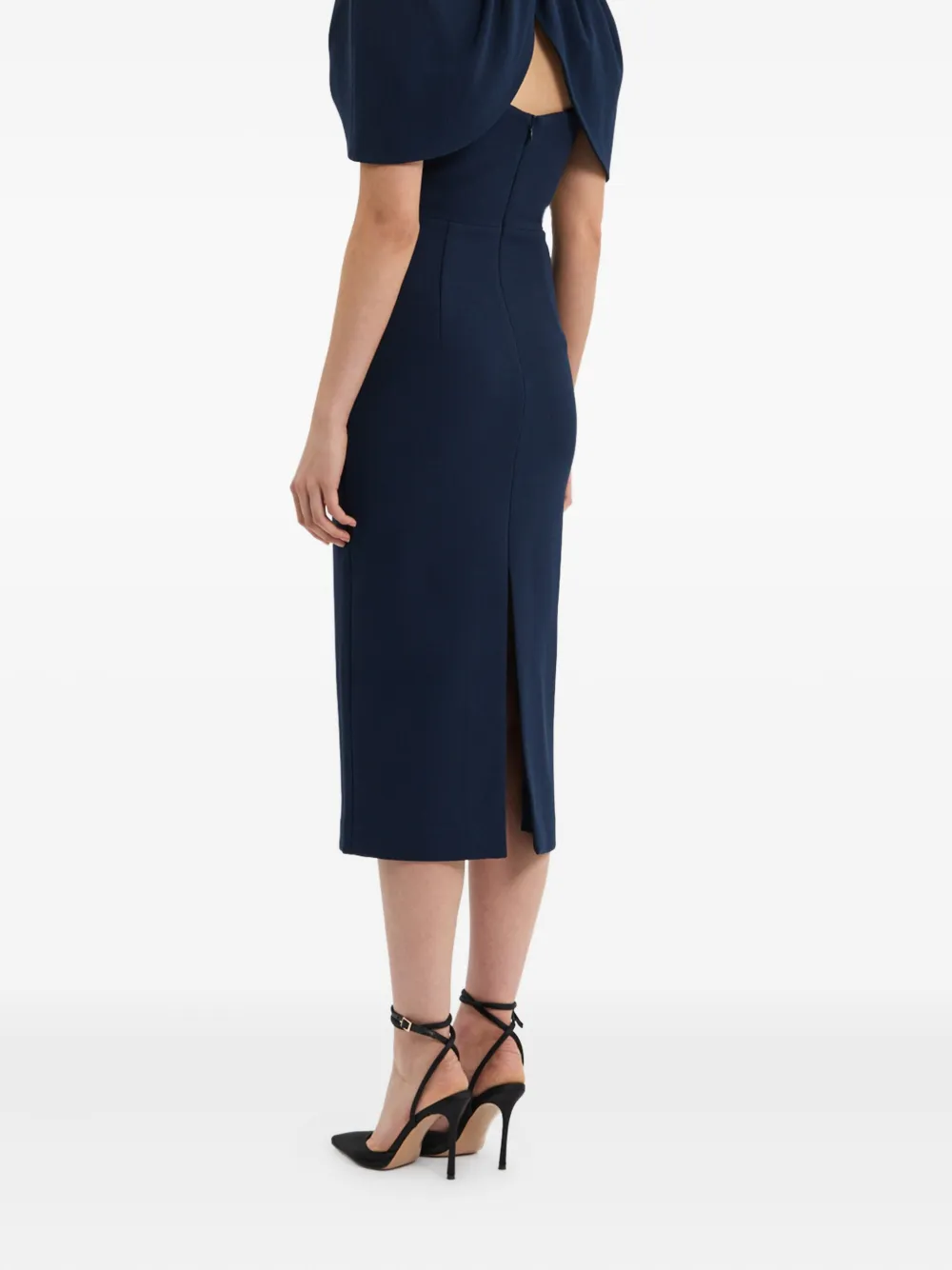 Rebecca Vallance Gedrapeerde midi-jurk met bloemblaadjes mouwen Blauw