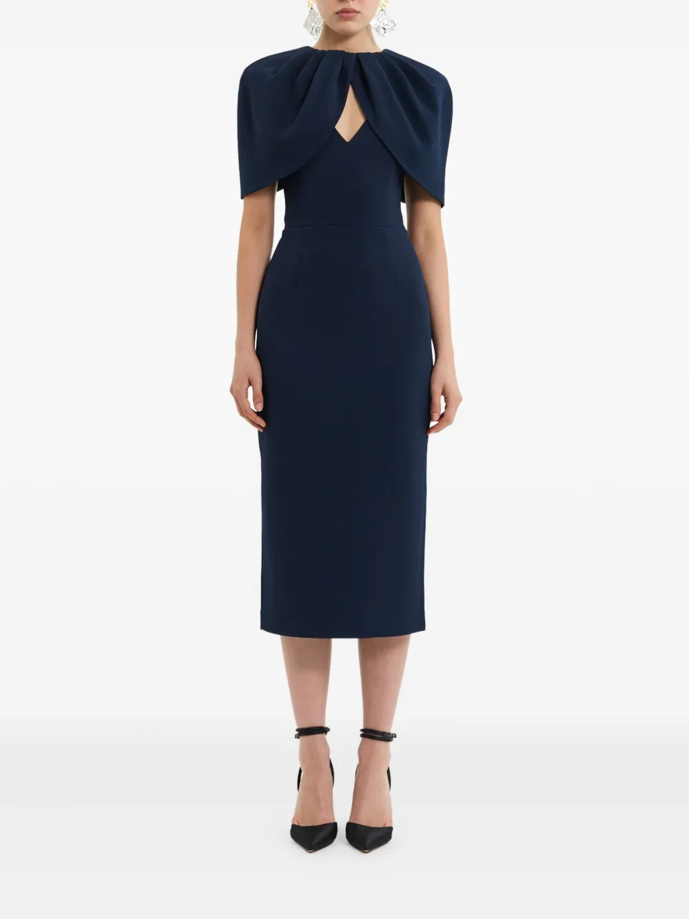 Rebecca Vallance Gedrapeerde midi-jurk met bloemblaadjes mouwen - Blauw