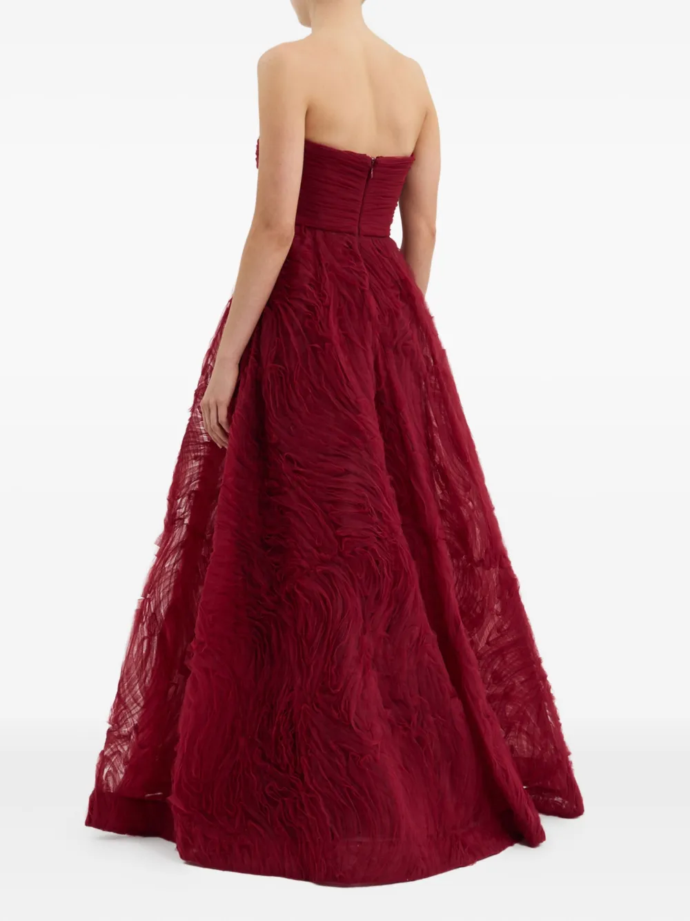 Rebecca Vallance Willow Strapless Ruffled Gown In Red