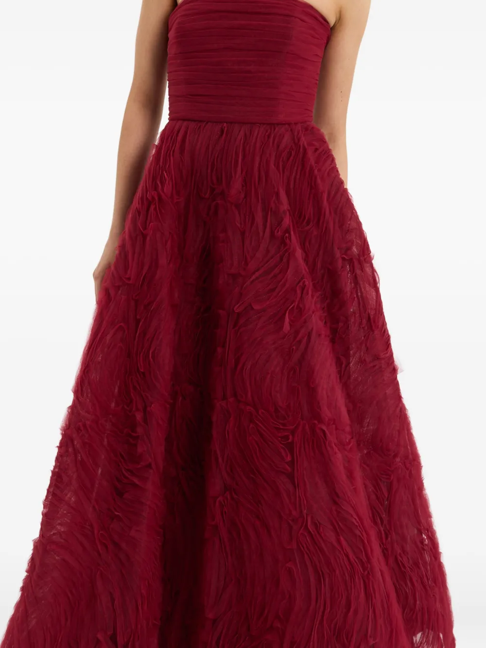 Rebecca Vallance Willow Strapless Ruffled Gown In Red