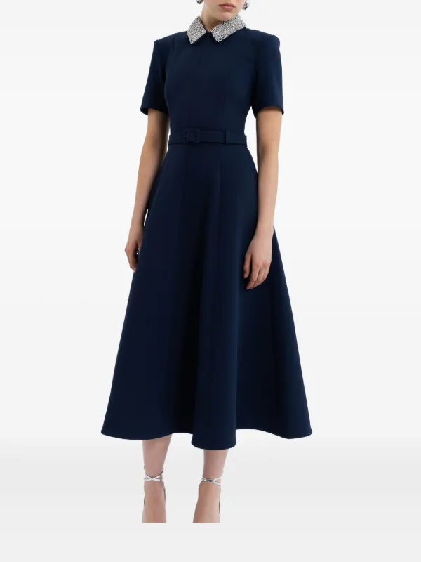collar dress blue Button Up Lace Up Poplin Collar, Josephine Collar Midi Dress in Blue, Size M, For Brunch
