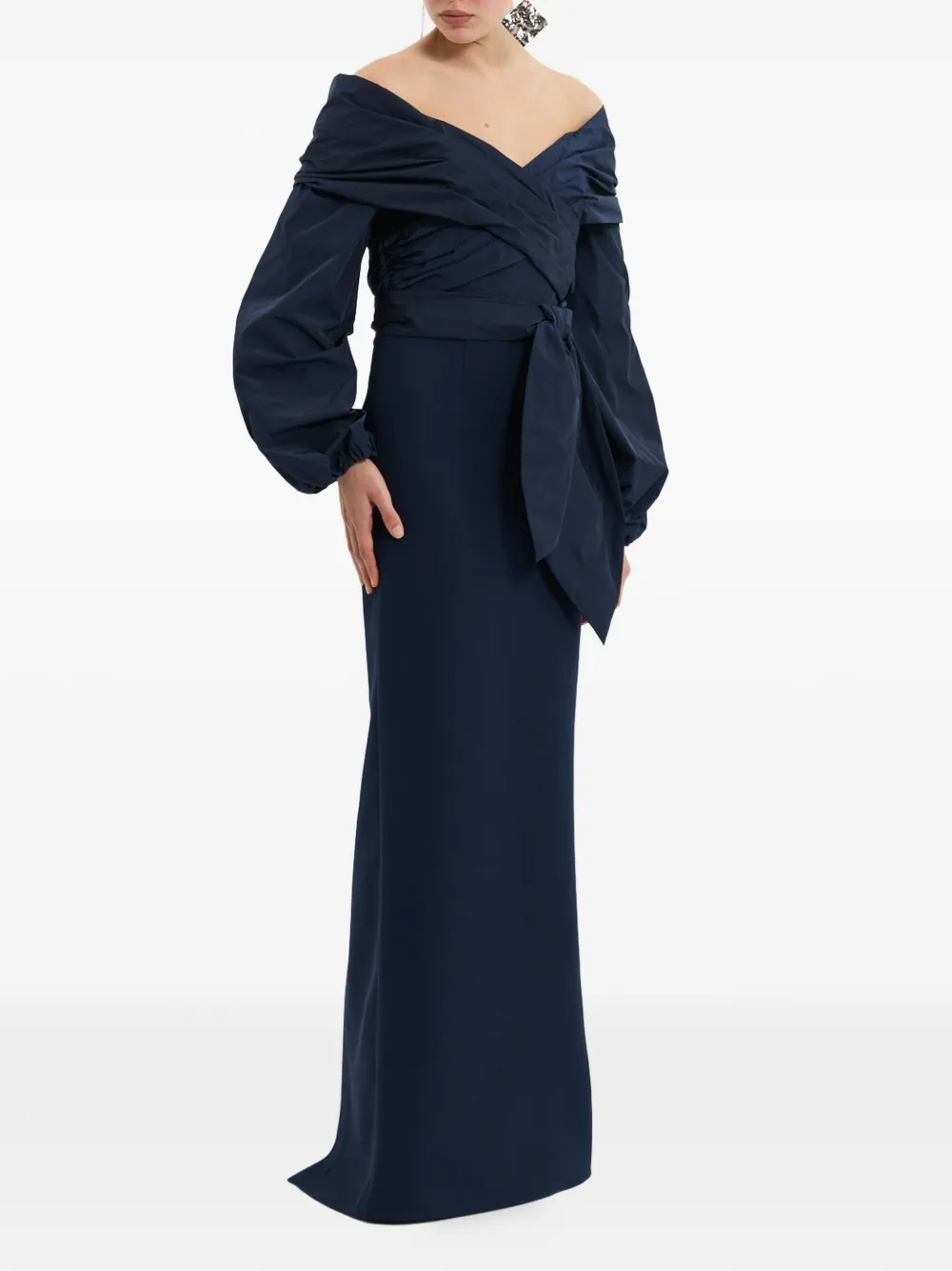 Rebecca Vallance Off-shoulder Bow Gown In Blue