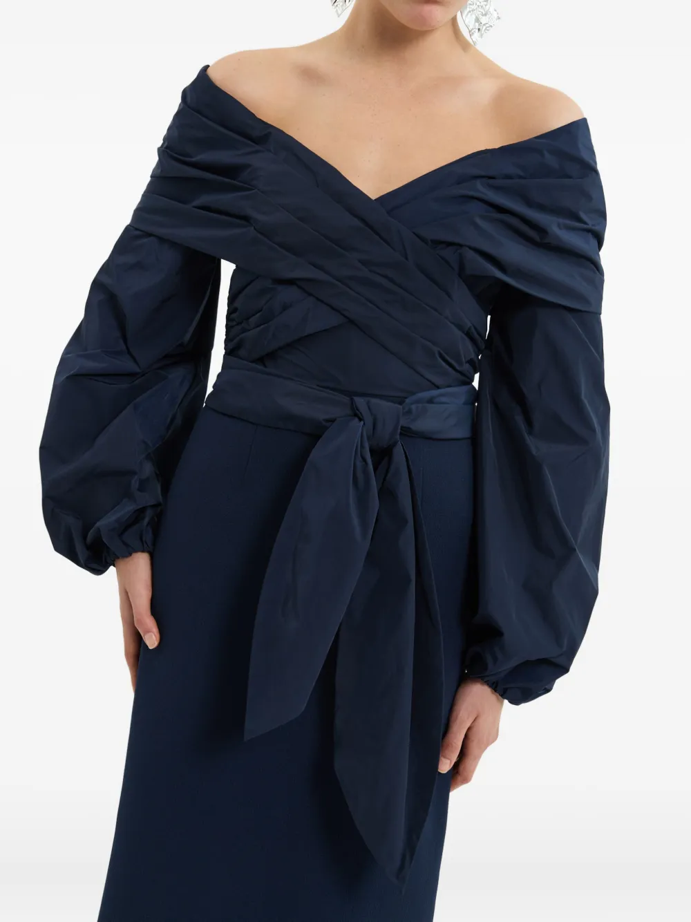 Rebecca Vallance Off-shoulder Bow Gown In Blue