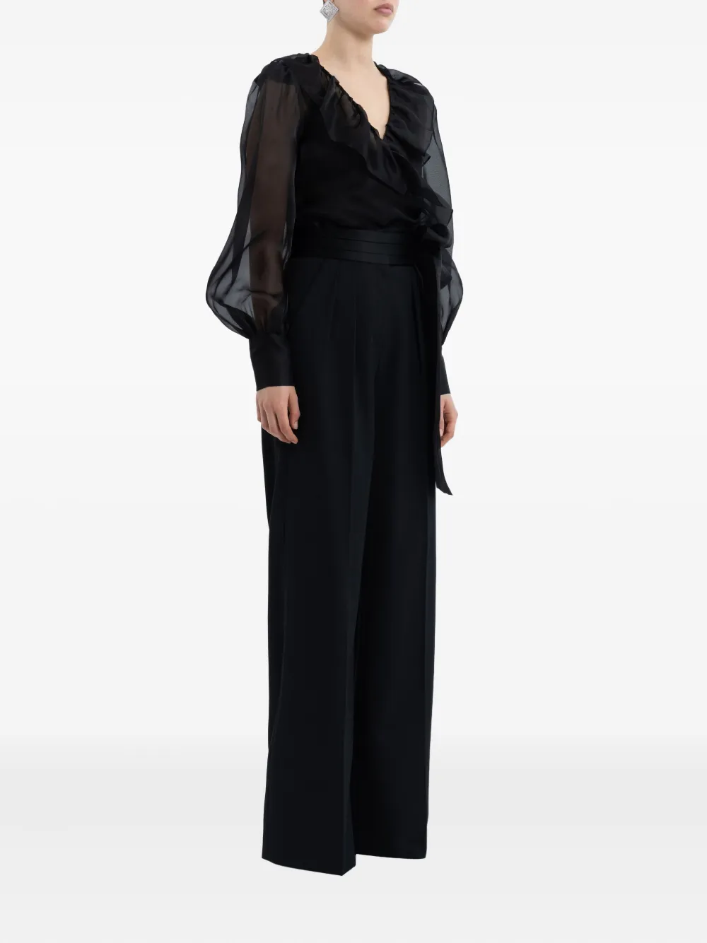 Rebecca Vallance Broek met wijde pijpen en geplooide voorkant Zwart