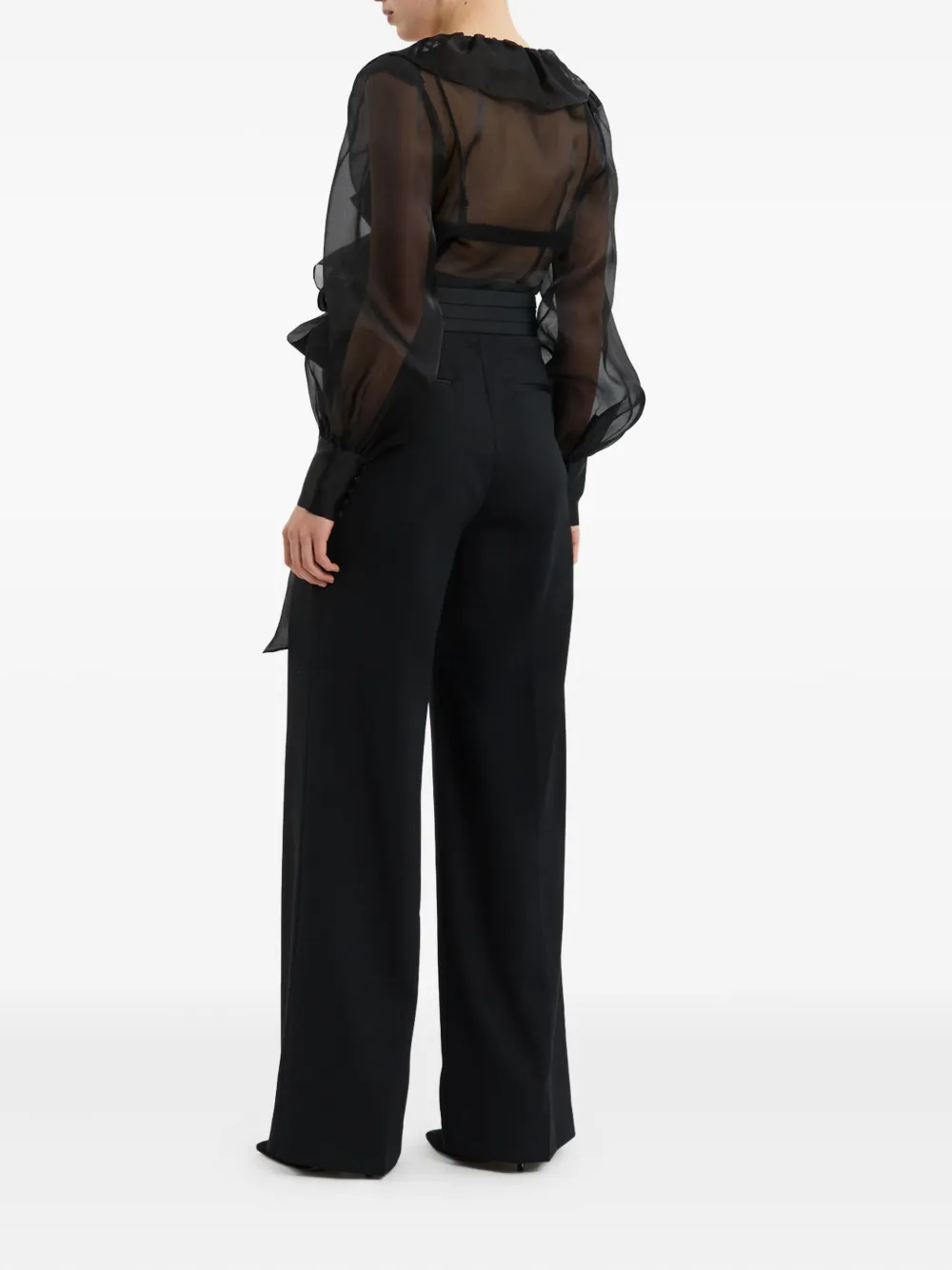 Rebecca Vallance Broek met wijde pijpen en geplooide voorkant Zwart