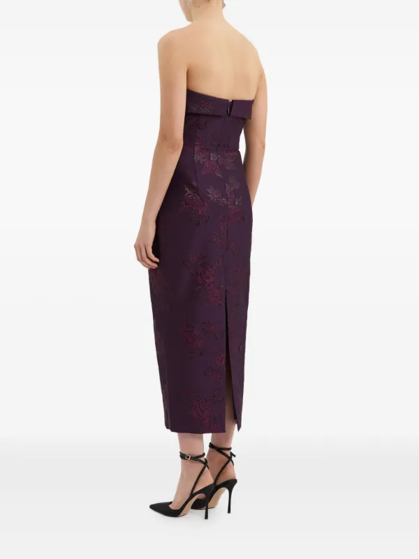 knee length dresses for ladies Strapless Brocade Midi A Line Gown | Fit and FlareGown