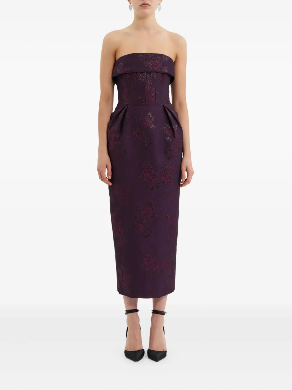 Rebecca Vallance Strapless midi-jurk met brokaat - Paars