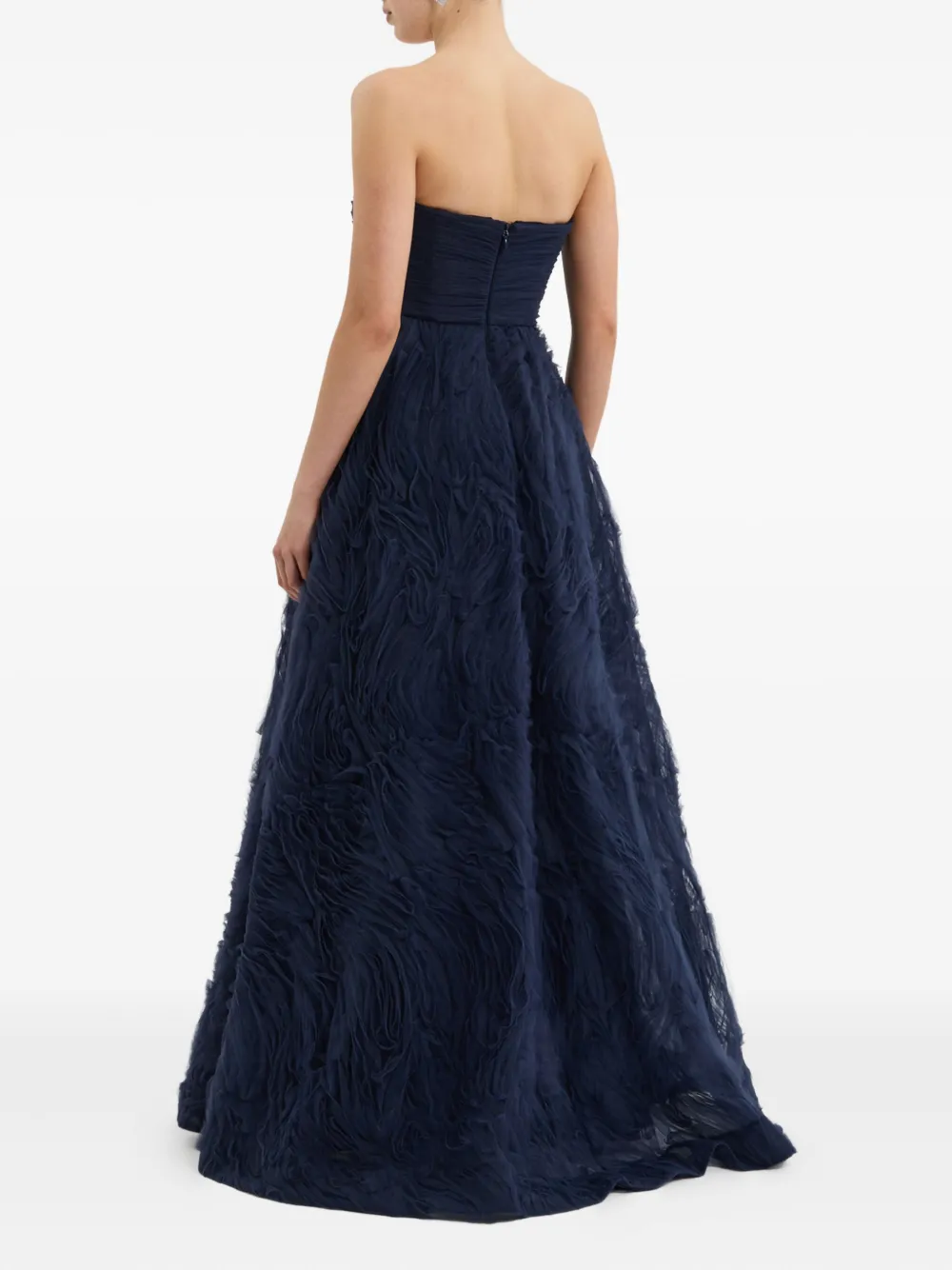 Rebecca Vallance Willow Strapless Ruffled Gown In Blue