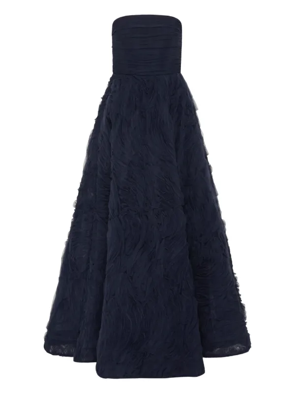 Rebecca Vallance Willow Strapless Ruffled Gown in Blue