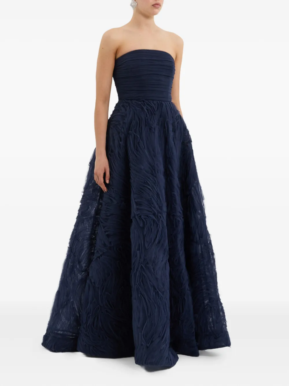 Rebecca Vallance Willow Strapless Ruffled Gown In Blue
