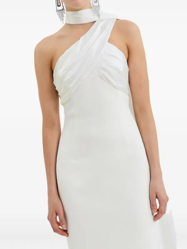 slim fit dress slacks Halter Cascade Drape Maxi Dress in White – CHICIDA main image 1