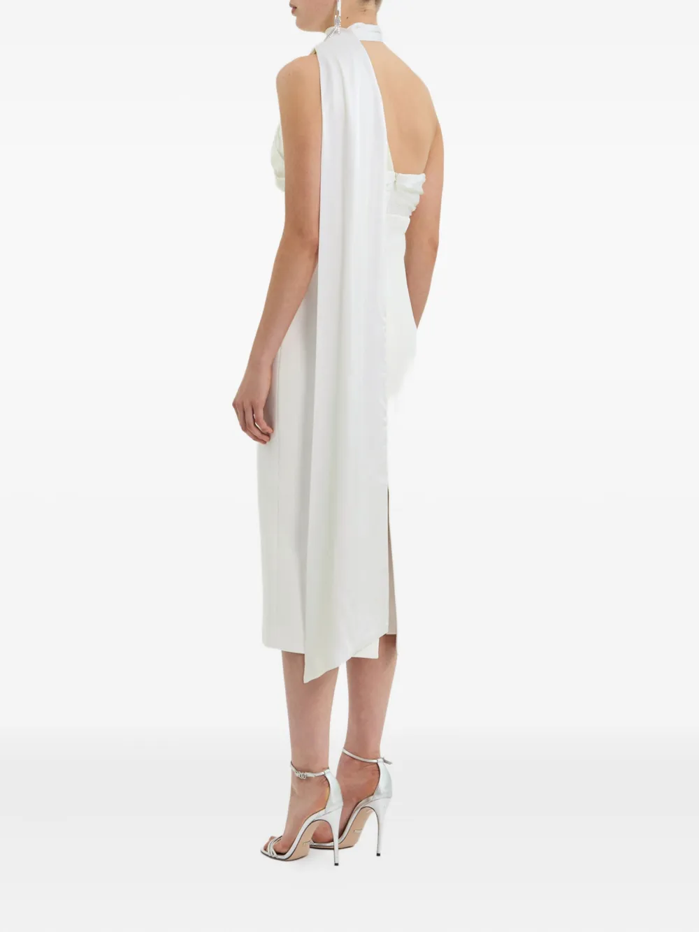 Rebecca Vallance Jurk met halternek en satijnen afwerking Beige