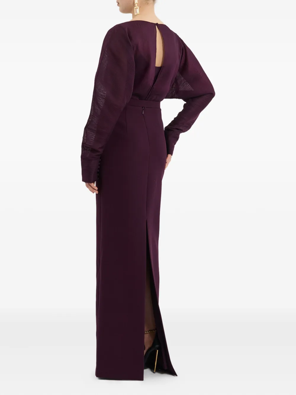 Rebecca Vallance Syrah Pleated Belted Gown In Burgundy